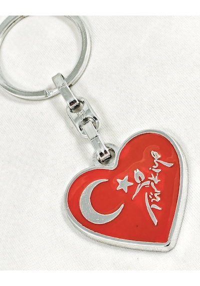Ay Yıldızlı Türkiye Yazılı Kalp Şeklinde Metal Anahtarlık Çok Renkli