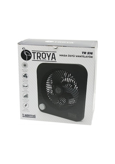 Masa Üstü Vantilatör Fan 22cm 3 Kademe Hız 40w 3 Pervane Siyah Pls.stand 28x27x13cm Tr-516 5324