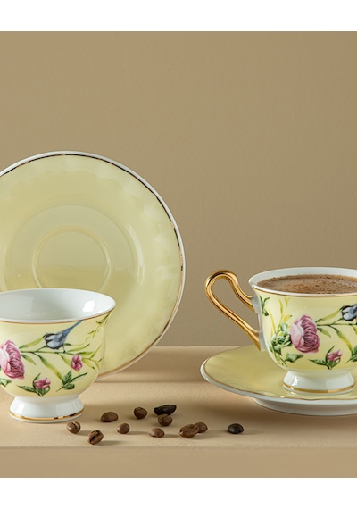 English Home Vanilla New Bone China 4 Parça 2 Kişilik Kahve Fincan Takımı Açık Sarı Açık Sarı