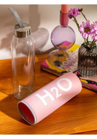 H2o Peluş Kılıflı Cam Matara 600 Ml Pembe