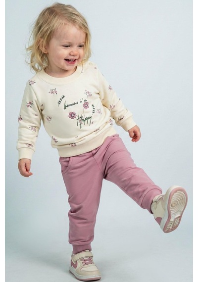 Breeze Kız Bebek Eşofman Takımı Pembe Çiçek Desenli 6 Ay-2 Yaş, Krem