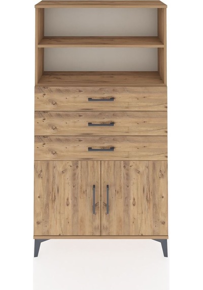 Arges Dolap 3 Raflı 3 Çekmeceli 2 Kapaklı 88x30x163 Çam-çam Atlas Çam