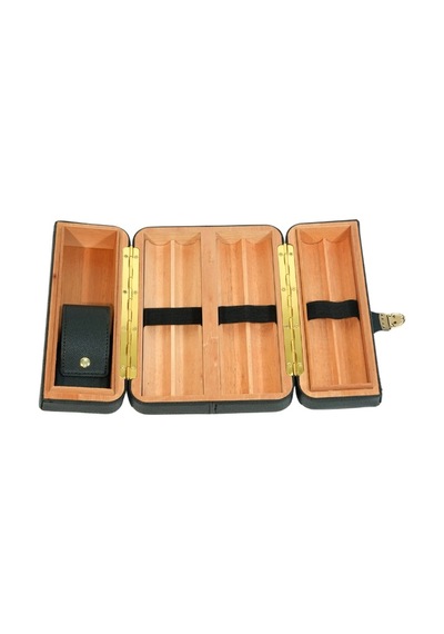 Cohiba Dahili Çakmak Siyah Deri Puro Taşıma Çantası & Seyahat Humidoru