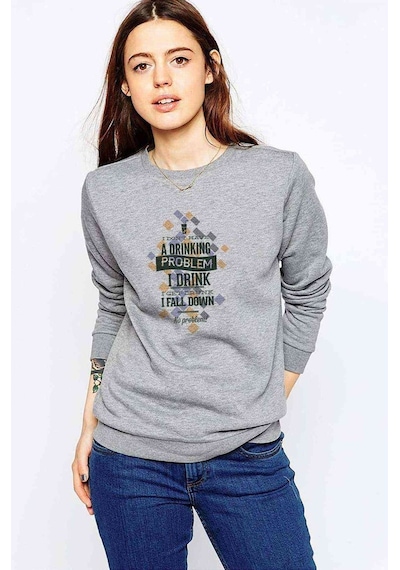 Drinking Problem Baskılı Gri Kadın Sweatshirt