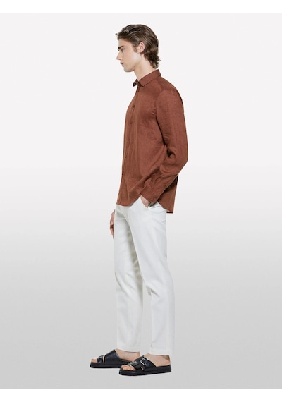 Sisley %100 Keten Regular Fit Gömlek Erkek Kahverengi Gömlek - 325p5bkusq029