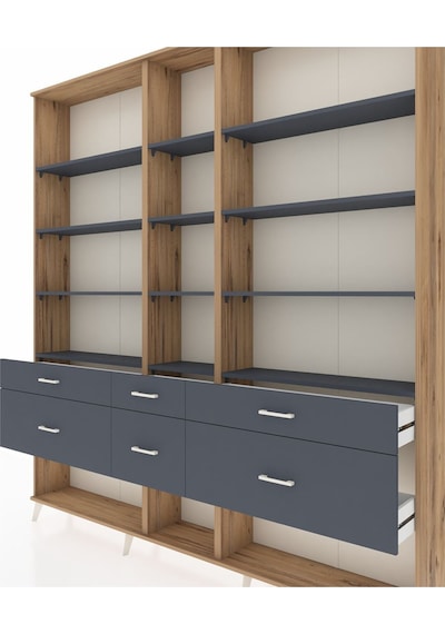 Arges Dolap 12 Raflı 6 Çekmeceli 220x30x243 Çam-antrasit/antrasit Antrasıt/antrasıt Arges Dolap 12 Raflı 6 Çekmeceli 220x30x243 Çam-antrasit/antrasit Antrasıt/antrasıt