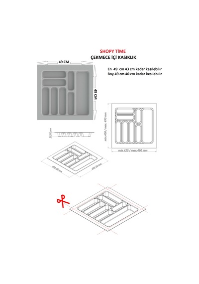 Çekmece İçi Kaşıklık Kepçelik Düzenleyici Organizer 49x49 Cm Beyaz 43x40 Cm Kadar Kesilebilir Beyaz