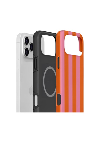Apple iPhone Uyumlu 17 Pro Max Vorian Çift Katmanlı Magsafe Kılıf Tangerine Rose Stripe