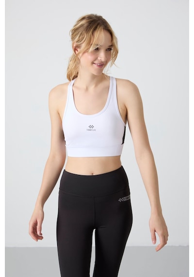 Tommy Life Beyaz Çapraz Sırt Detaylı Slim Fit U Yaka Pedli Kadın Spor Büstiyer - 97121 Beyaz