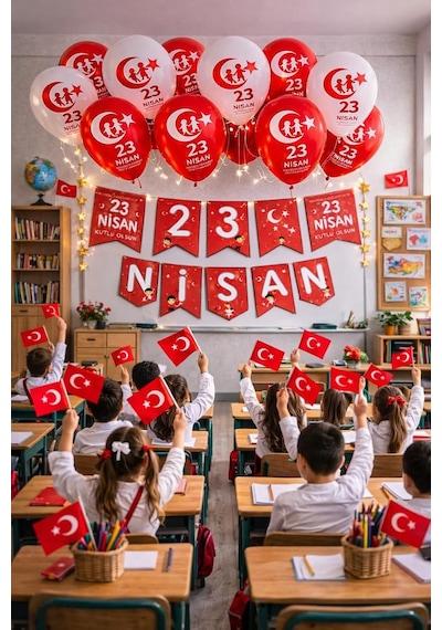 Tr 23 Nisan Dekoratif Süsü Flama Okul Süsü, Atatürklü Balon, Türk Bayrağı Pano Süsleri 2026 Genel