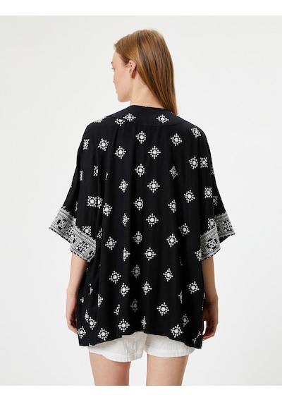 Koton Viskon Kimono Nakışlı Siyah Desenli 4sal50005ıw Siyah