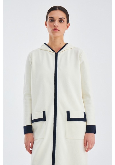 Peraluna Nara Long Cardigan %100 Pamuk Kapüşonlu Kadın Triko Hırka Ekru/lacivert-ekru/lacivert Ekru - Lacivert