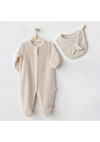 Andywawa Ac25324 Happy Newyear Kadife Bebe Tulum Takım Beige Beige