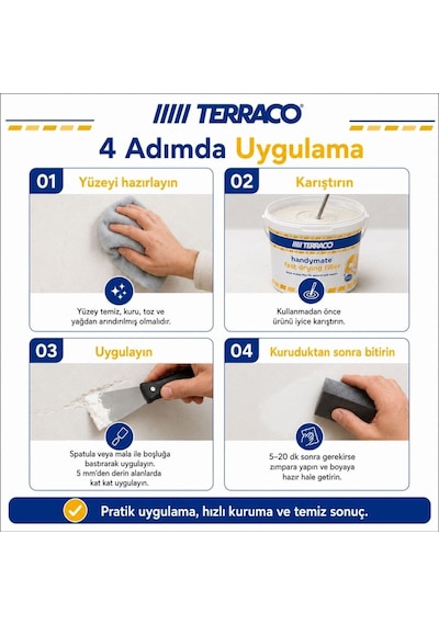 Terraco Handymate Hızlı Kuruyan Duvar Tamir Dolgu Macunu - 1 Lt