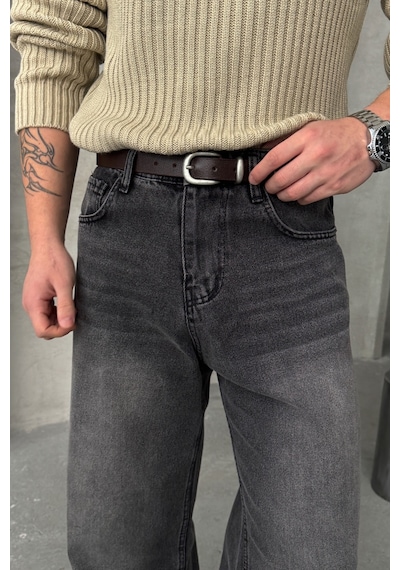 Erkek Ekstra Baggy Jean Pantolon Gri