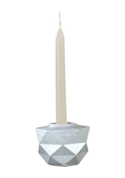Mumluk Şamdan Tealight Ve İnce Mum Uyumlu Prizma Model - Gümüş