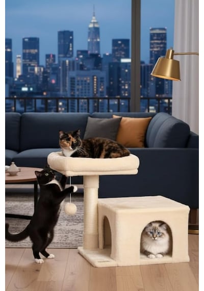 Pet Komfor Stepli Yuvalı Kedi Tırmalaması Beyaz