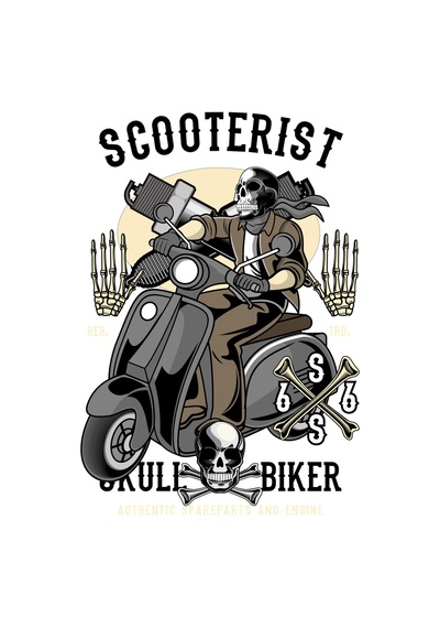 Paybuy Erkek Oversize Tişört %100 Pamuk Scooter Biker Kafatası Baskılı G Siyah