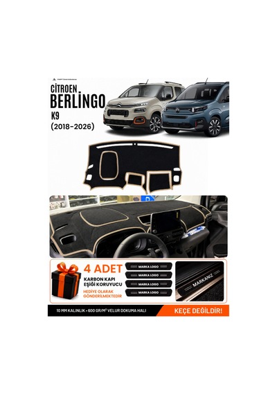 Cıtroen Berlıngo K9 2018-2026 Uyumlu Torpido Örtüsü, Torpido Kılıfı - Siyah Bej