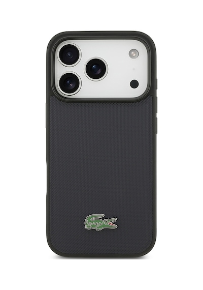 Apple Uyumlu iPhone 17 Pro Kılıf Lacoste Lisanslı M-safeli Pu Pike Desenli Metal Logolu Kartlıklı Kapak Siyah Siyah