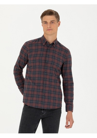 Cacharel Bordo Slim Fit Uzun Kollu Gömlek Kırmızı