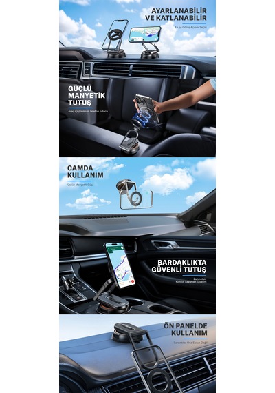 Bix Tch02 Vakumlu 360 Derece Ayarlanabilir Cam Torpido Ön Panel Uyumlu Manyetik Araç Telefon Tutucu 1 Adet