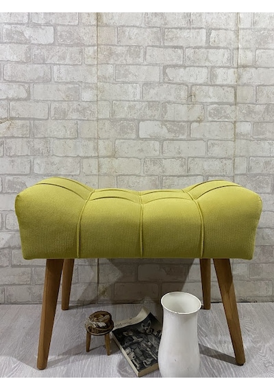 , Puf Ahşap Ayak Limon Sarısı,spor Modern Tasarım, Çima Dik