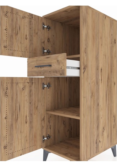 Kronos Dolap 2 Raflı Tek Çekmeceli 2 Kapaklı 44x59x134 Çam-çam Çam