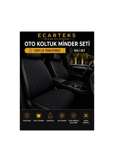Terletmez Cepli Oto Koltuk Minder Seti Ön Koltukları İçin Kolay Montaj Universal Koruyucu Kılıf Kumaş 73695906