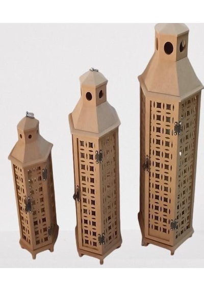 1448bng90235hobi Adn Dekoratif Fenerlik 3lü Set Ahşap Mdf Ham Cnc Kesim Oymalı Nakış El Yapımı