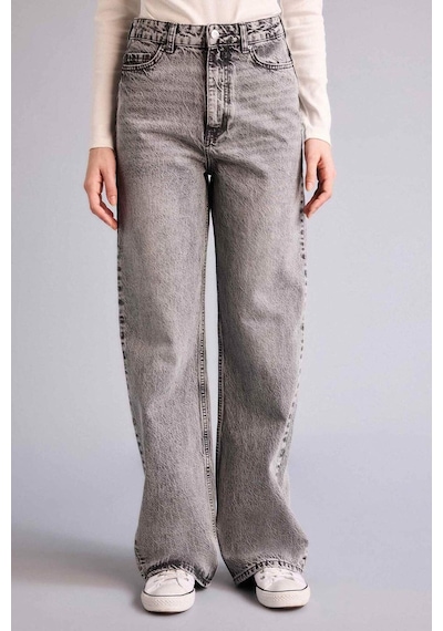 Defacto Straight Fit Yüksek Bel Uzun Jean Yıkamalı Pantolon G3543ax25cwnm55 Gri