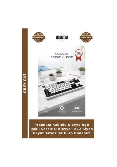 Premium Kablolu Klavye Rgb Işıklı Sessiz Q Klavye Tk12 Siyah Beyaz Aksesuar Büro Donanım