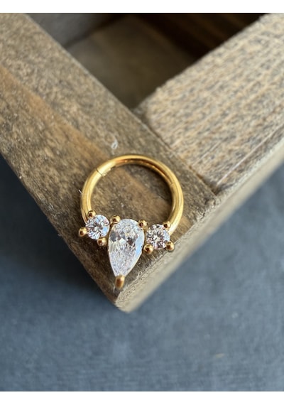 %100 316 L Cerrahi Çelik Markiz Badem Zirkon Taşlı Kilitli Halka Piercing Altın