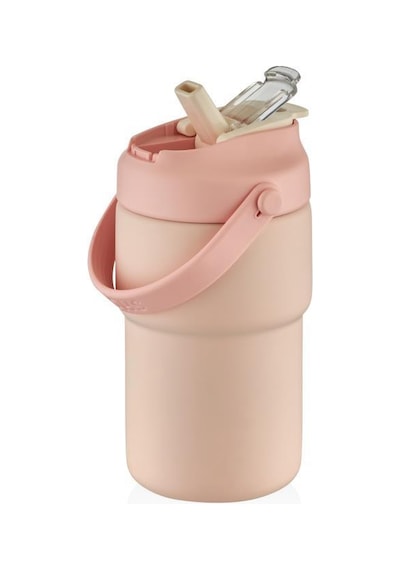 Shotay Askılı Mug Çelik Bardak 450ml Pastel Pembe Pembe