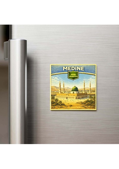 Retro Suudi Arabistan Medine Şehri Temalı Vintage Buzdolap Magneti 9x9 Cm