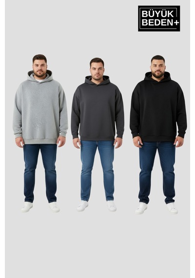 Süperlife Erkek Büyük Beden 3 Lü Set Kollar Ve Etek Ribanalı İnce Kapşonlu Swatshırt Spr26bsw957+3 Grey Mel-smoked-black Süperlife Erkek Büyük Beden 3 Lü Set Kollar Ve Etek Ribanalı İnce Kapşonlu Swatshırt Spr26bsw957+3 Grey Mel-smoked-black