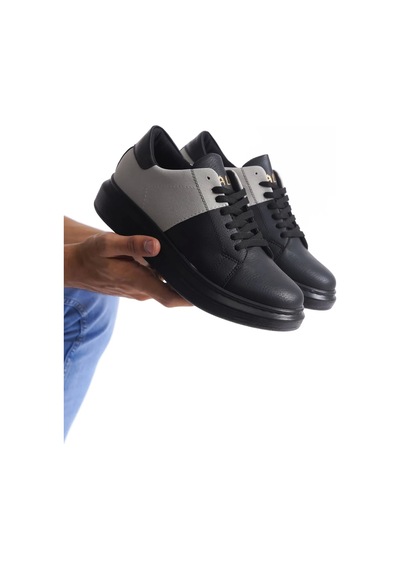 Slw151 Boost Bağcıklı Cilt Süet Erkek Günlük Sneaker Ayakkabı St Siyah/gri Siyah