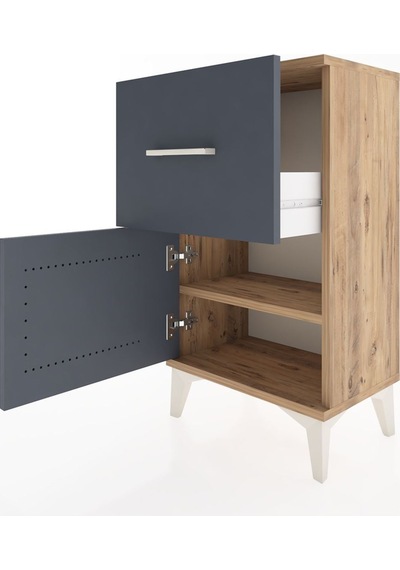 Arges Komodin 3 Raflı Tek Kapaklı 44x30x80 Çam-antrasit Atlas Çam