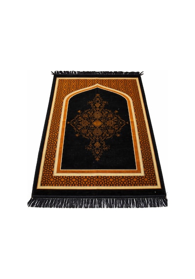 Mihrap Desenli Kadife Seccade K0225 Siyah