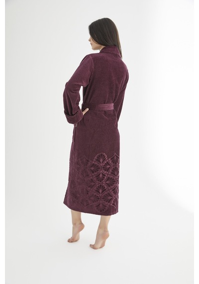 Şalyaka Jakarlı %100 Cotton Bayan Bornozu Bordo