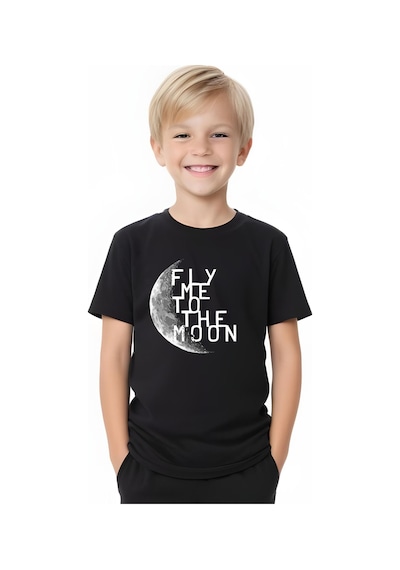 Fyk Kids Erkek Çocuk The Moon Yazı Baskılı Alt-üst Yazlık Takım Siyah