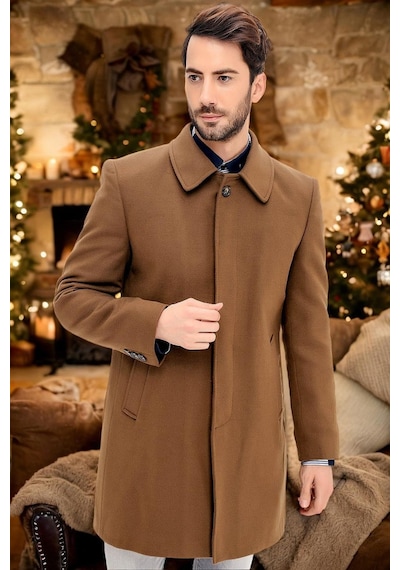 Plt8365 Dewberry Erkek Palto-düz Camel Düz Camel