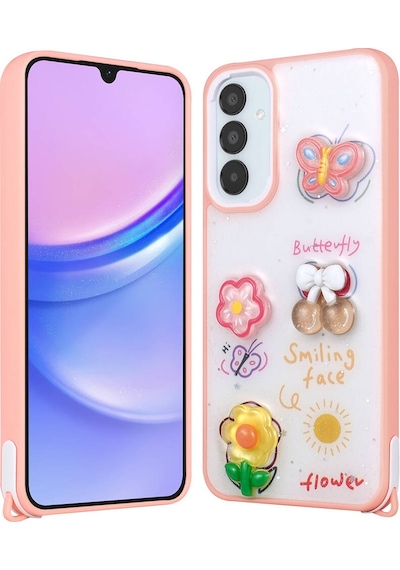 Zore Galaxy Uyumlu A25 Kılıf Parlayan Simli Kabartma Figürlü Cevze Kapak - Pembe Pembe