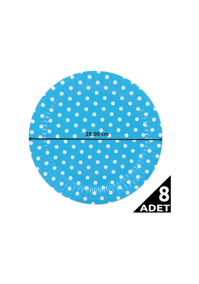 Puanlı. Mavi Karton Tabak - 23.00 CM - 8 Adet