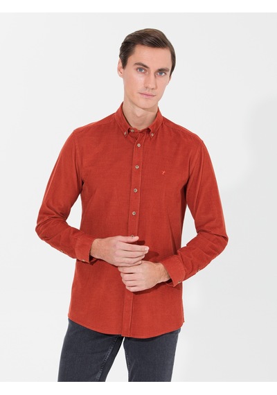 Cacharel Kiremit Slim Fit Uzun Kollu Gömlek Kırmızı Cacharel Kiremit Slim Fit Uzun Kollu Gömlek Kırmızı