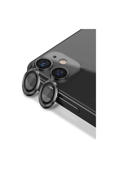 Apple Uyumlu iPhone 11 ile Alüminyum Alaşım Temperli Cam Kamera Lens Koruyucu - Siyah