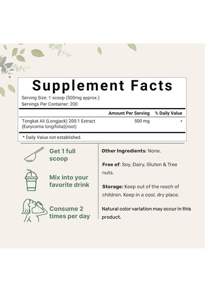 Micro Ingredients Tongkat Ali 200:1 Extract Powder 100 Gr - 200 Servis