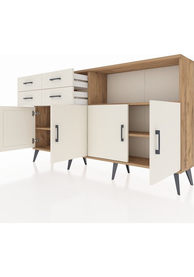 Arges Konsol 4 Raflı 4 Çekmeceli 4 Kapaklı 176x30x99 Çam-aytaşı Aytası - Atlas Çam