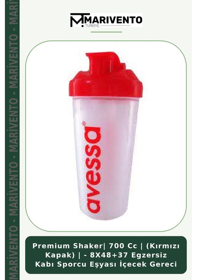 Premium Shaker 700 Cc Kırmızı Kapak - 8x48+37 Egzersiz Kabı Sporcu Eşyası İçecek Gereci