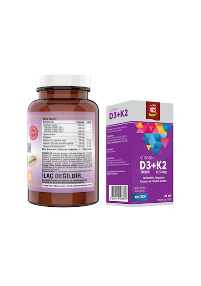 Kollajen Tip 1-2-3 Vitamin C & E 90 Tab & Vitamin D3 + K2 Damla 20 Ml